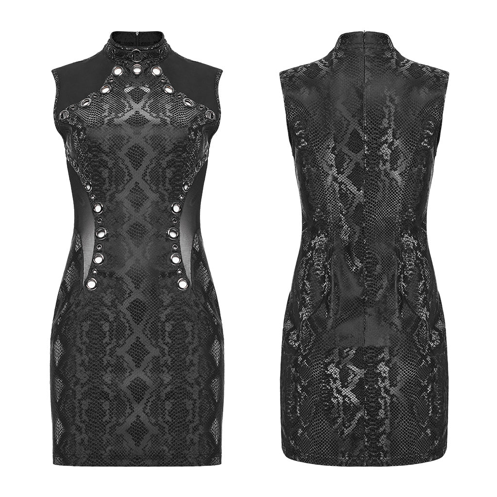 WQ-685LQF Edgy Gothic Sleeveless Dress with Mesh Panels and Rivet Accents - Image 6