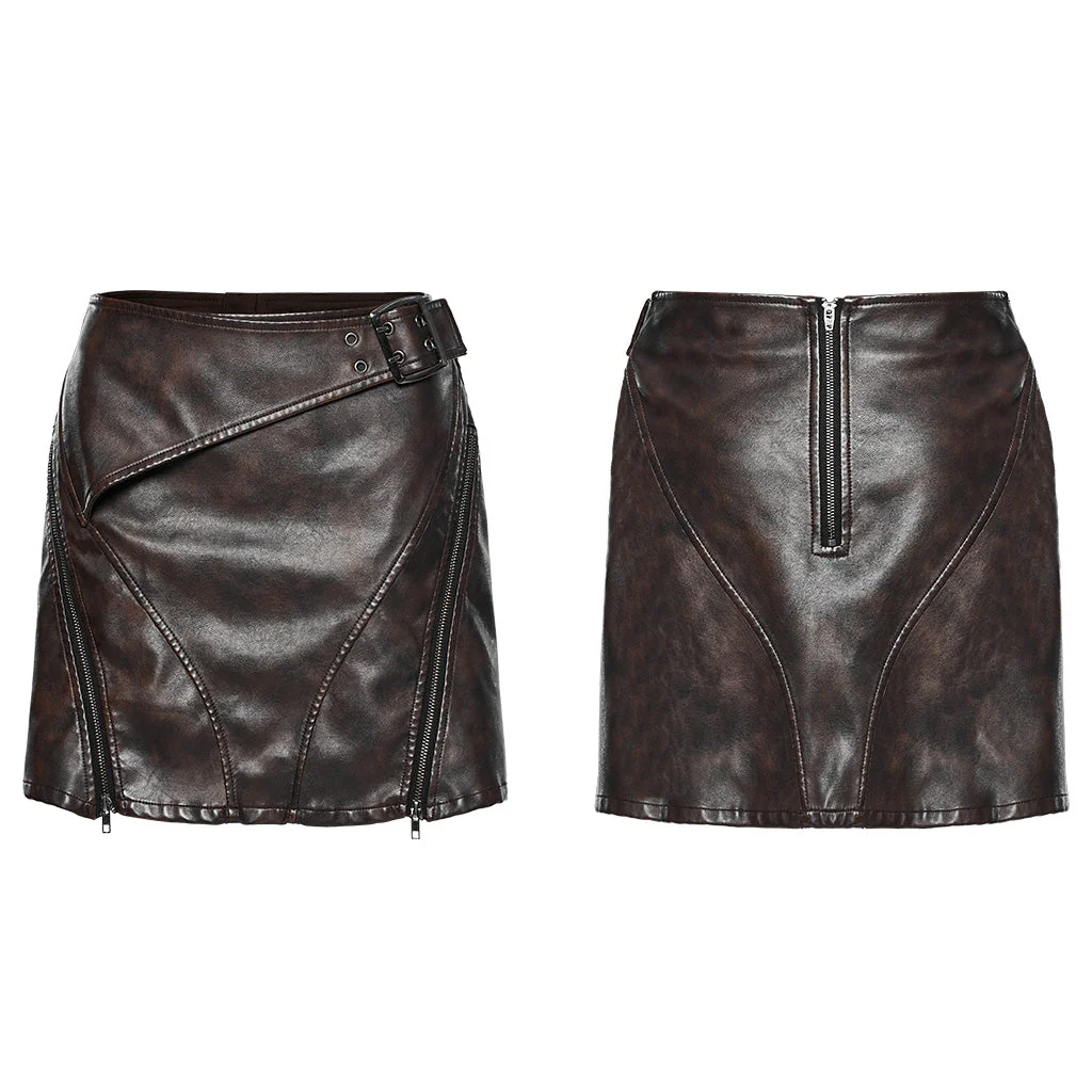 WQ-686BQF Edgy Faux Leather Mini Skirt with Zippered Accents - Image 17