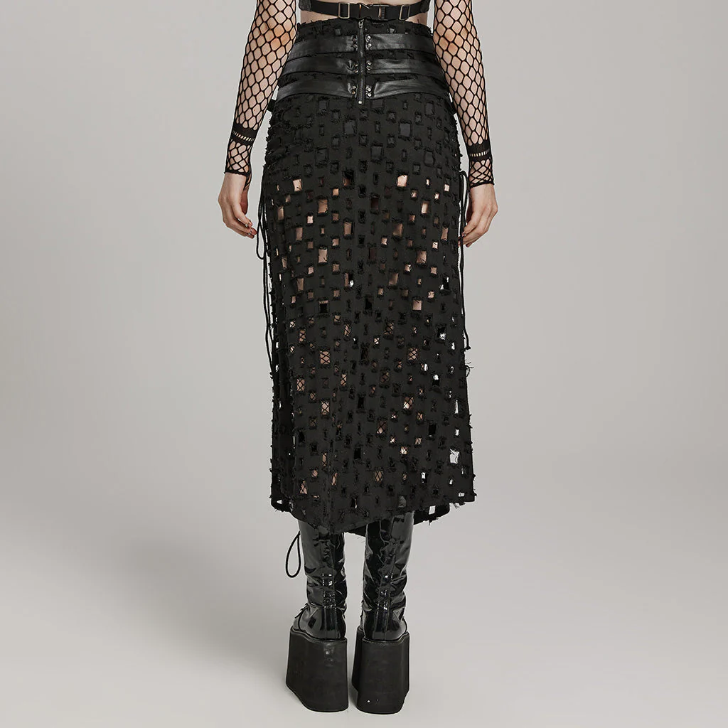 WQ-687BQF Gothic Punk Slit Skirt with Buckle Straps and Cutouts - Image 14