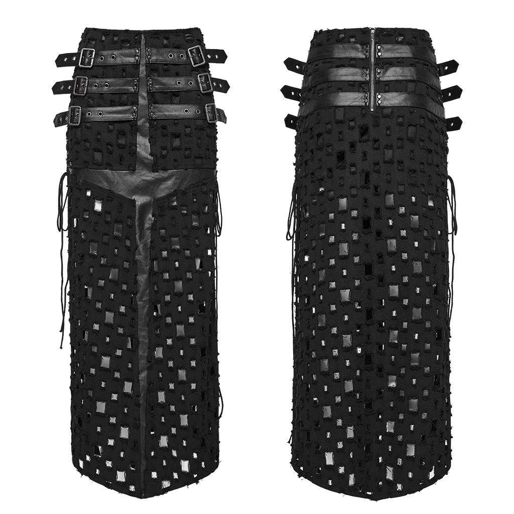 WQ-687BQF Gothic Punk Slit Skirt with Buckle Straps and Cutouts - Image 15