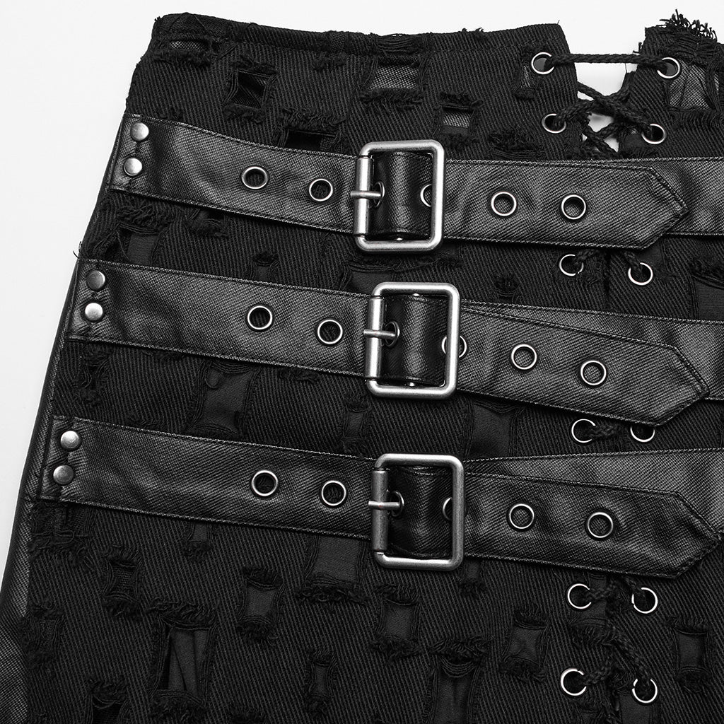 WQ-687BQF Gothic Punk Slit Skirt with Buckle Straps and Cutouts - Image 7