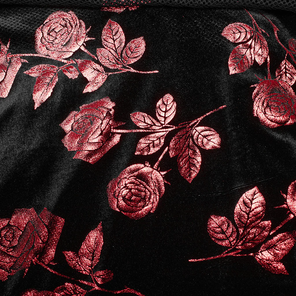 WQ-688LQF Gothic Rose Print Halter Dress Buckle Neckline Mesh Overlay - Image 9