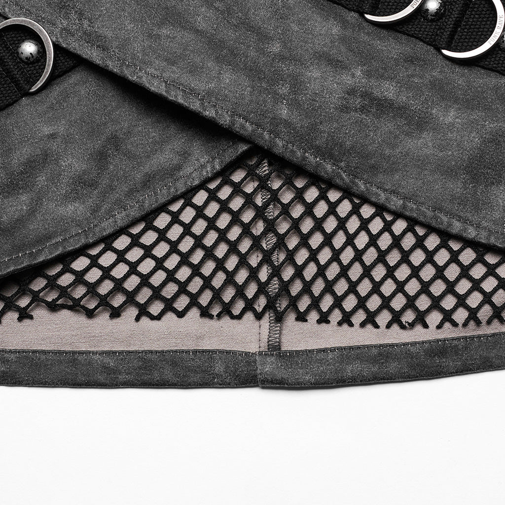 WQ-689BQF Edgy Buckle Fishnet Layered Punk Skirt - Image 7