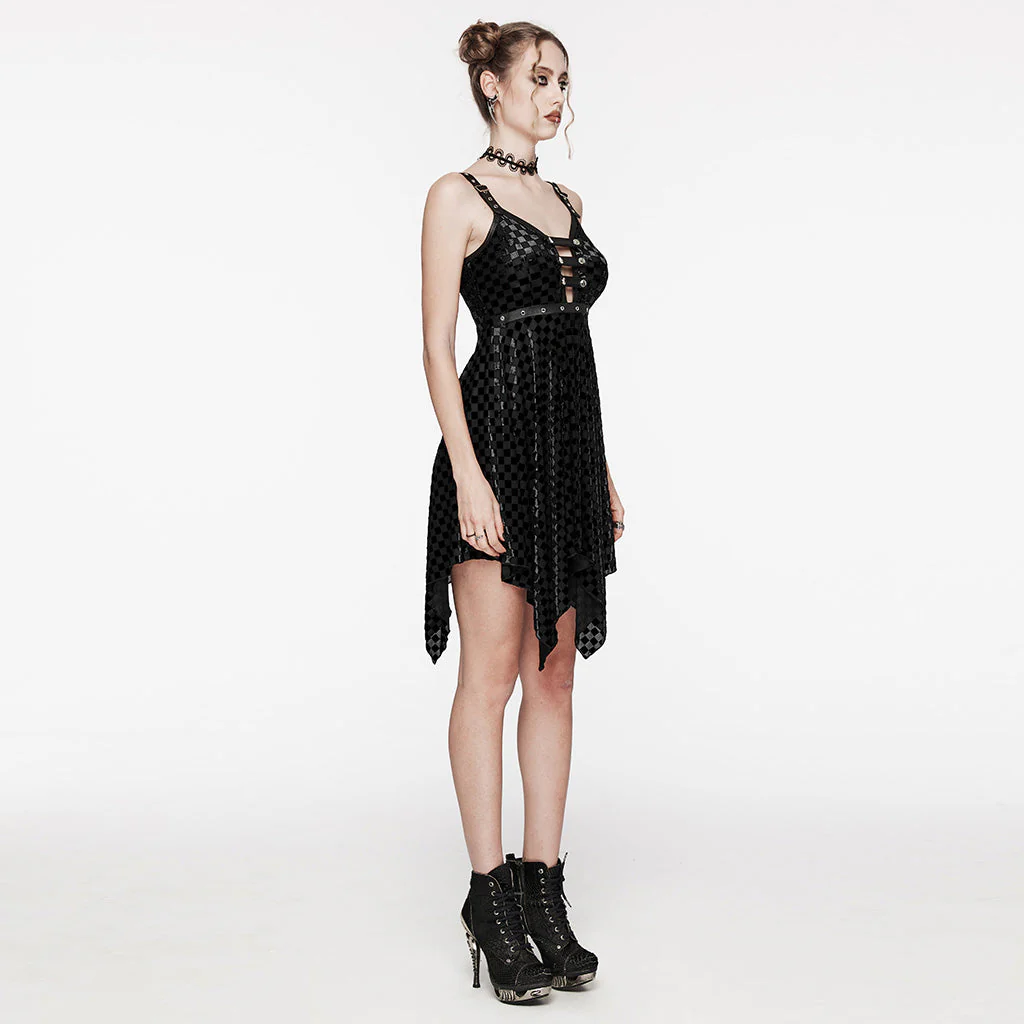WQ-690LQF Gothic Red Plaid Dress Buckle Details Handkerchief Hem - Image 13
