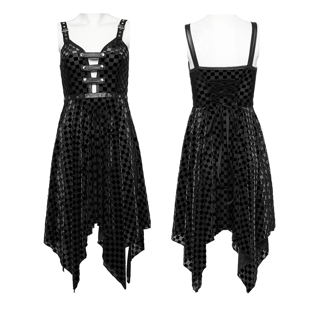 WQ-690LQF Gothic Red Plaid Dress Buckle Details Handkerchief Hem - Image 15