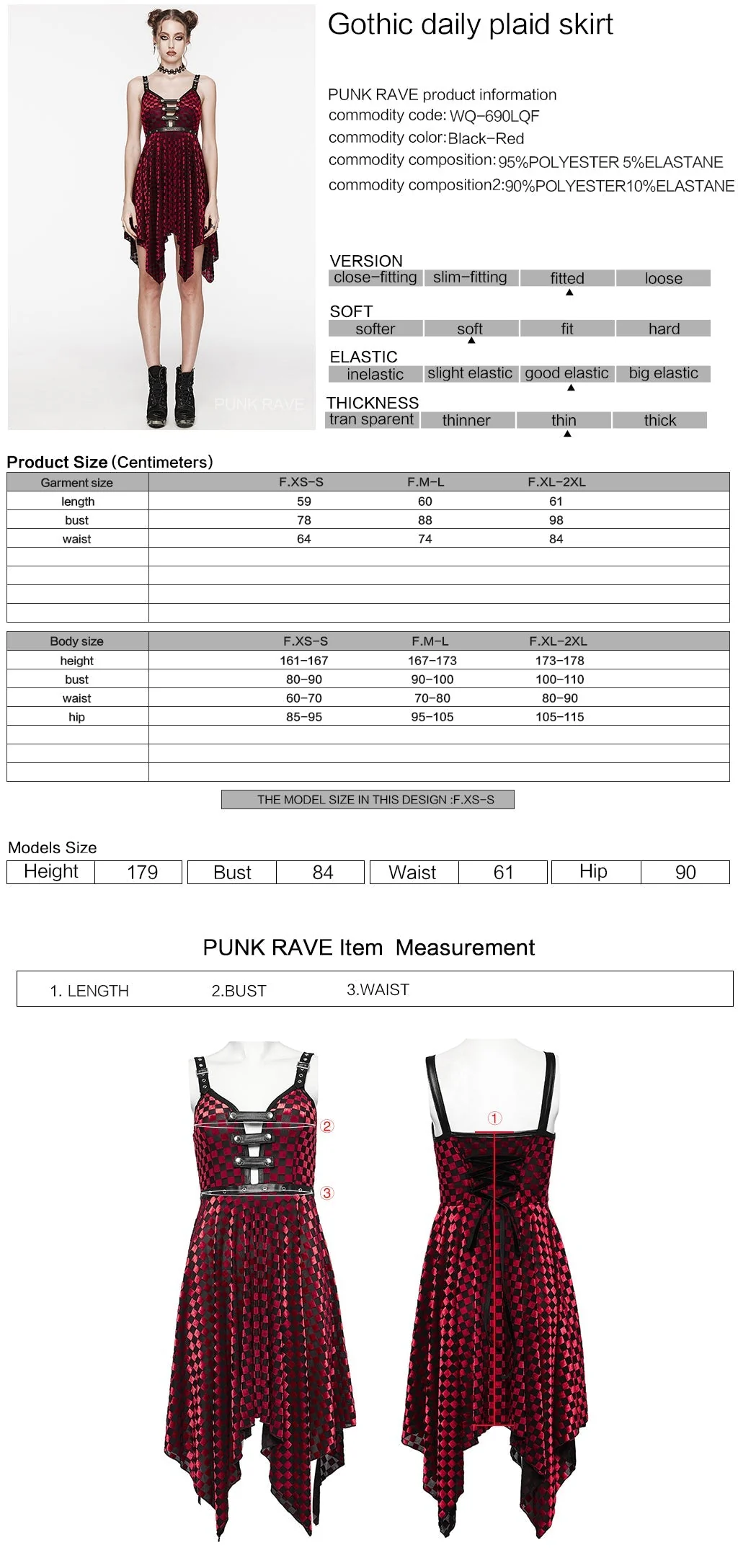 WQ-690LQF Gothic Red Plaid Dress Buckle Details Handkerchief Hem - Image 20