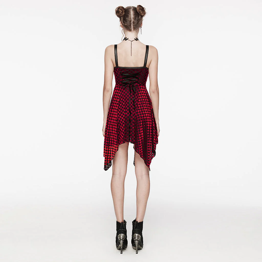 WQ-690LQF Gothic Red Plaid Dress Buckle Details Handkerchief Hem - Image 22