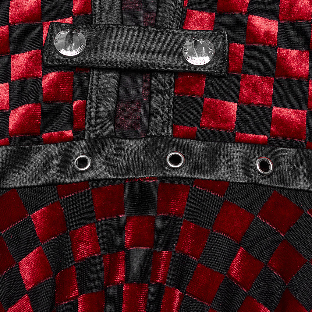 WQ-690LQF Gothic Red Plaid Dress Buckle Details Handkerchief Hem - Image 8