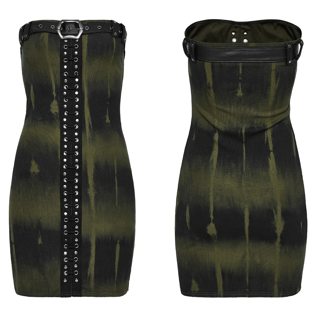 WQ-691LQF Strapless Faux Leather Trim Studded Gothic Punk Dress - Image 33