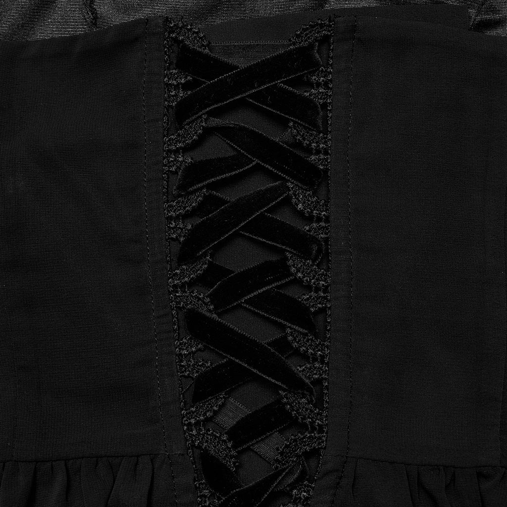 WQ-693LQF Elegant Lace-Trimmed Gothic Dress with Flowy Chiffon Layers - Image 10