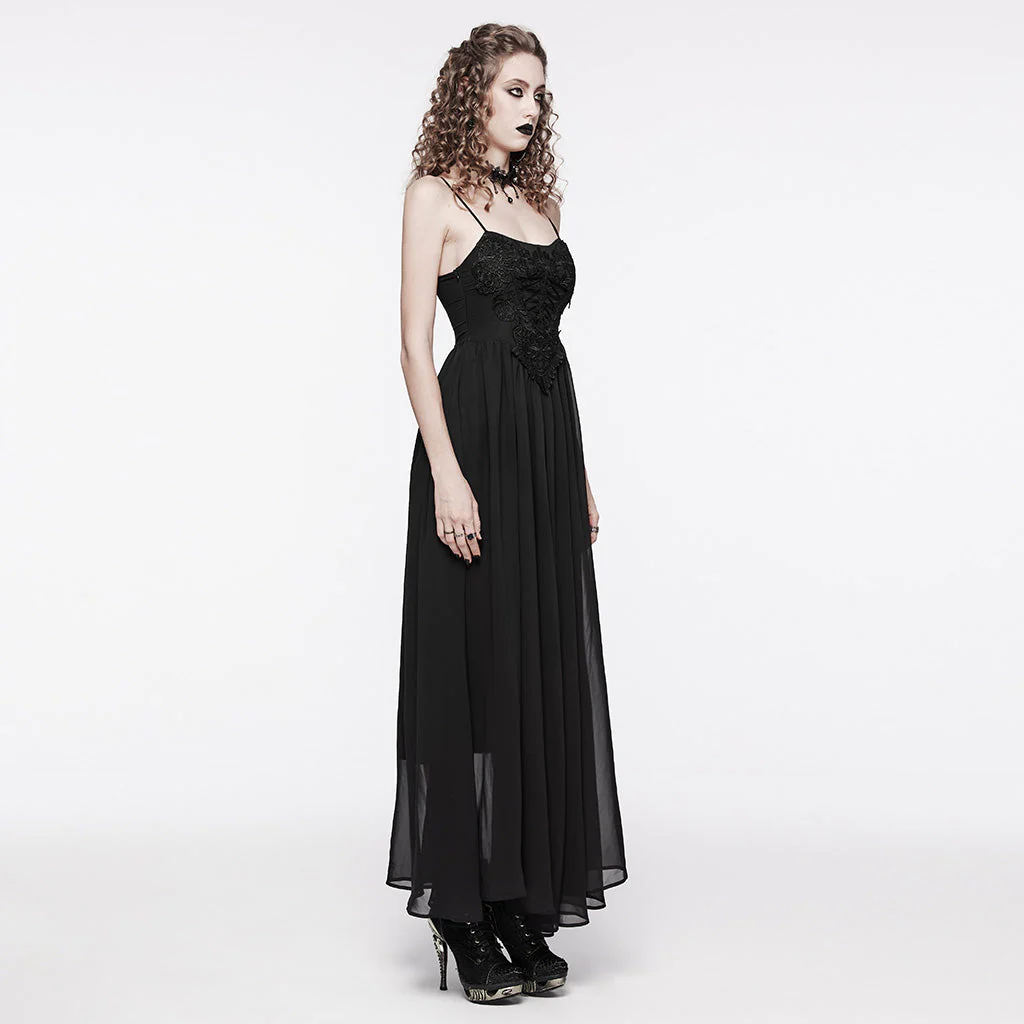 WQ-693LQF Elegant Lace-Trimmed Gothic Dress with Flowy Chiffon Layers - Image 3