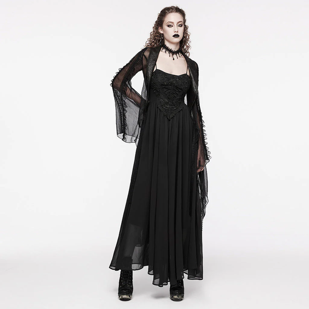 WQ-693LQF Elegant Lace-Trimmed Gothic Dress with Flowy Chiffon Layers - Image 5