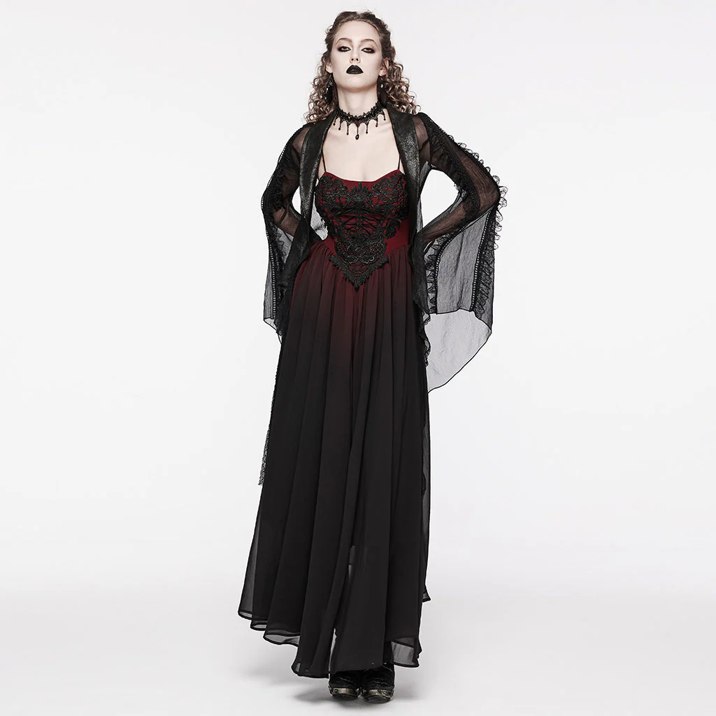 WQ-693LQF Elegant Lace-Trimmed Gothic Dress with Flowy Chiffon Layers - Image 55