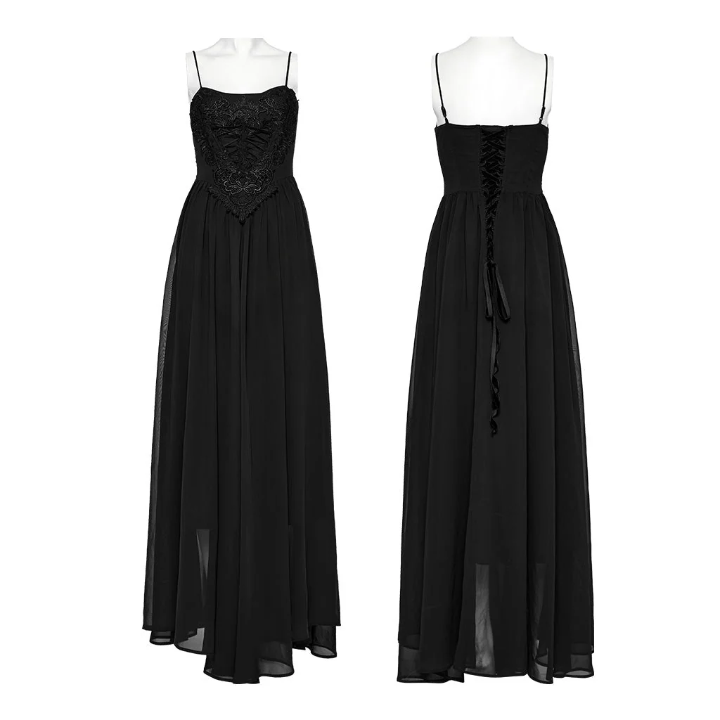 WQ-693LQF Elegant Lace-Trimmed Gothic Dress with Flowy Chiffon Layers - Image 6