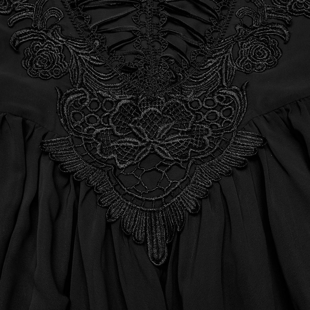 WQ-693LQF Elegant Lace-Trimmed Gothic Dress with Flowy Chiffon Layers - Image 7