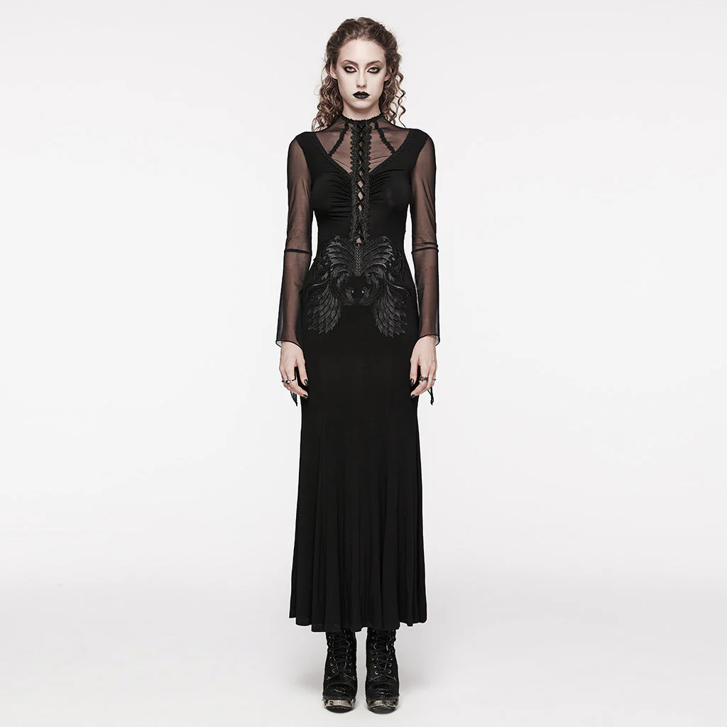 WQ-697LQF Elegant Gothic Dress Sheer Sleeves Lace-up Back Design - Image 11