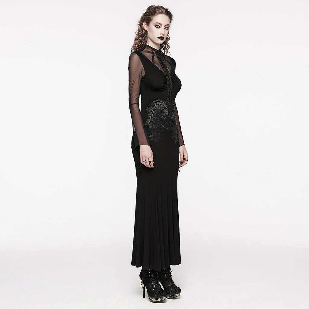 WQ-697LQF Elegant Gothic Dress Sheer Sleeves Lace-up Back Design - Image 13
