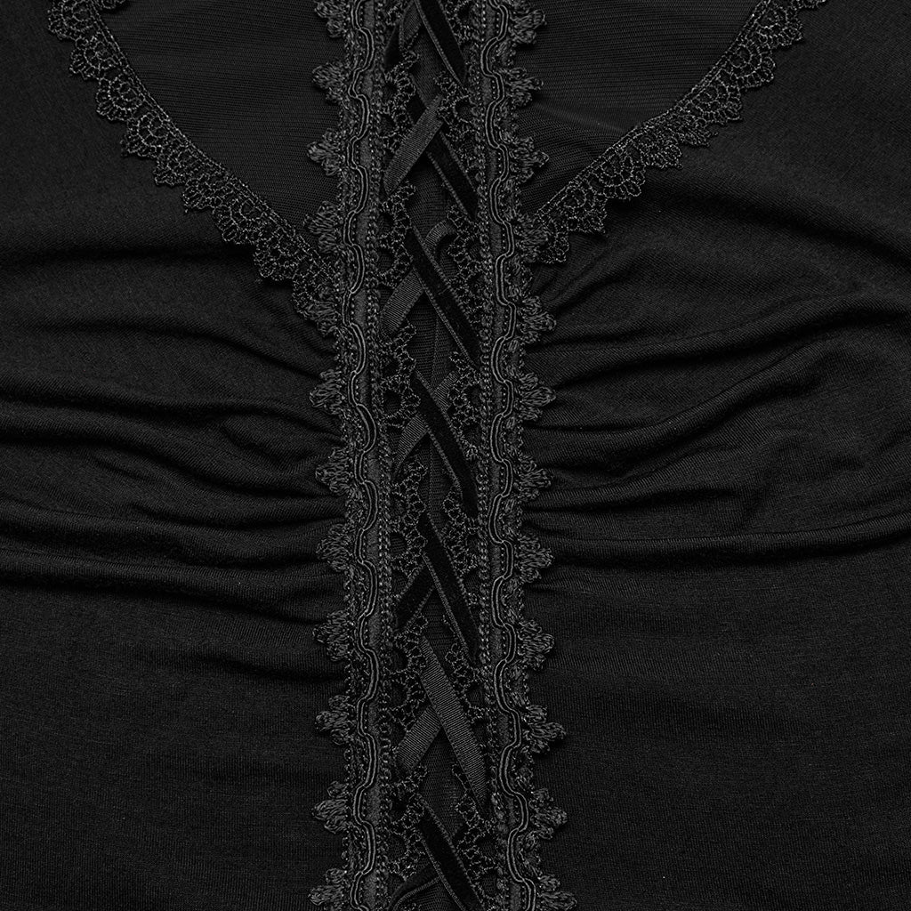 WQ-697LQF Elegant Gothic Dress Sheer Sleeves Lace-up Back Design - Image 7