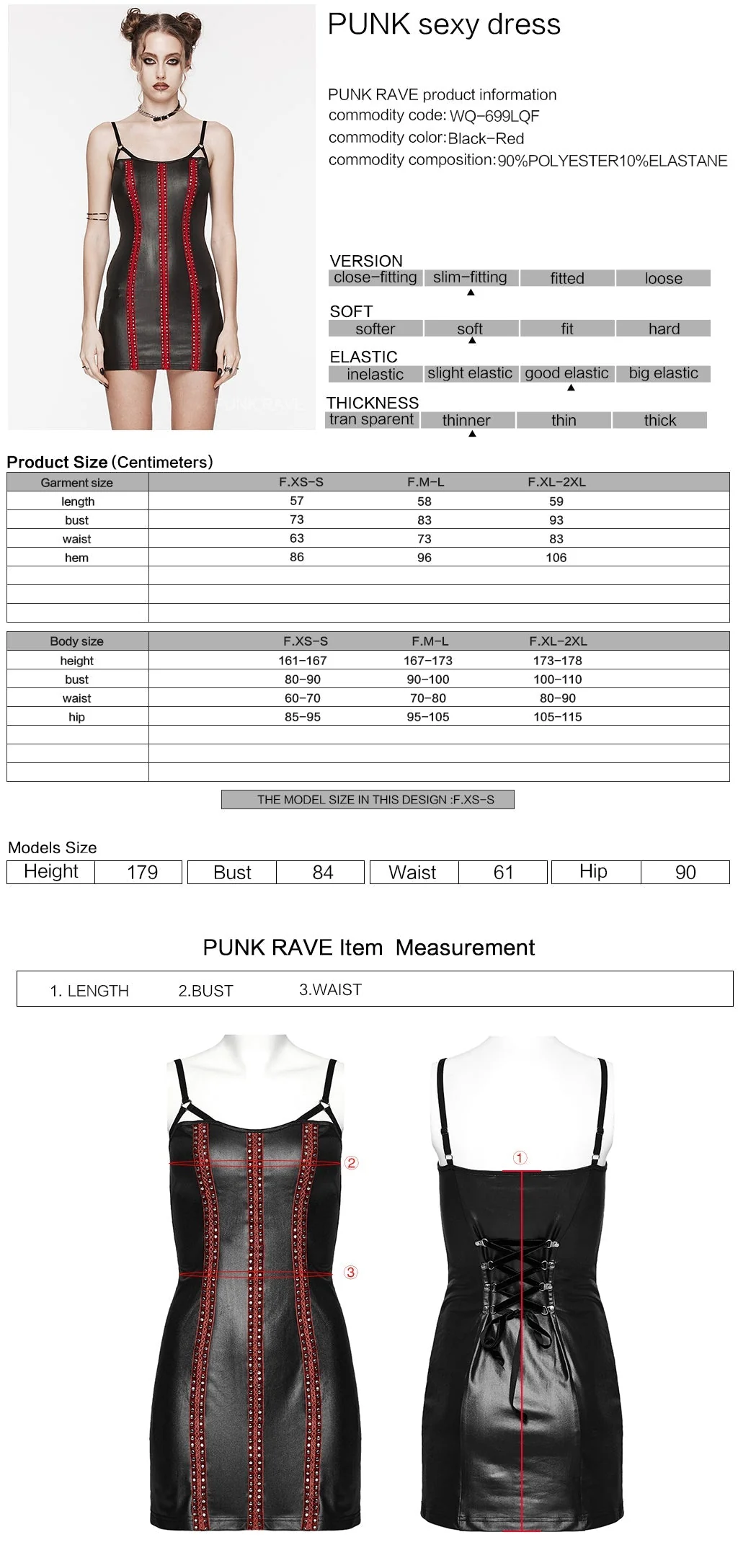 WQ-699LQF Gothic Glam black-Red Strappy Studded Punk Dress - Image 20