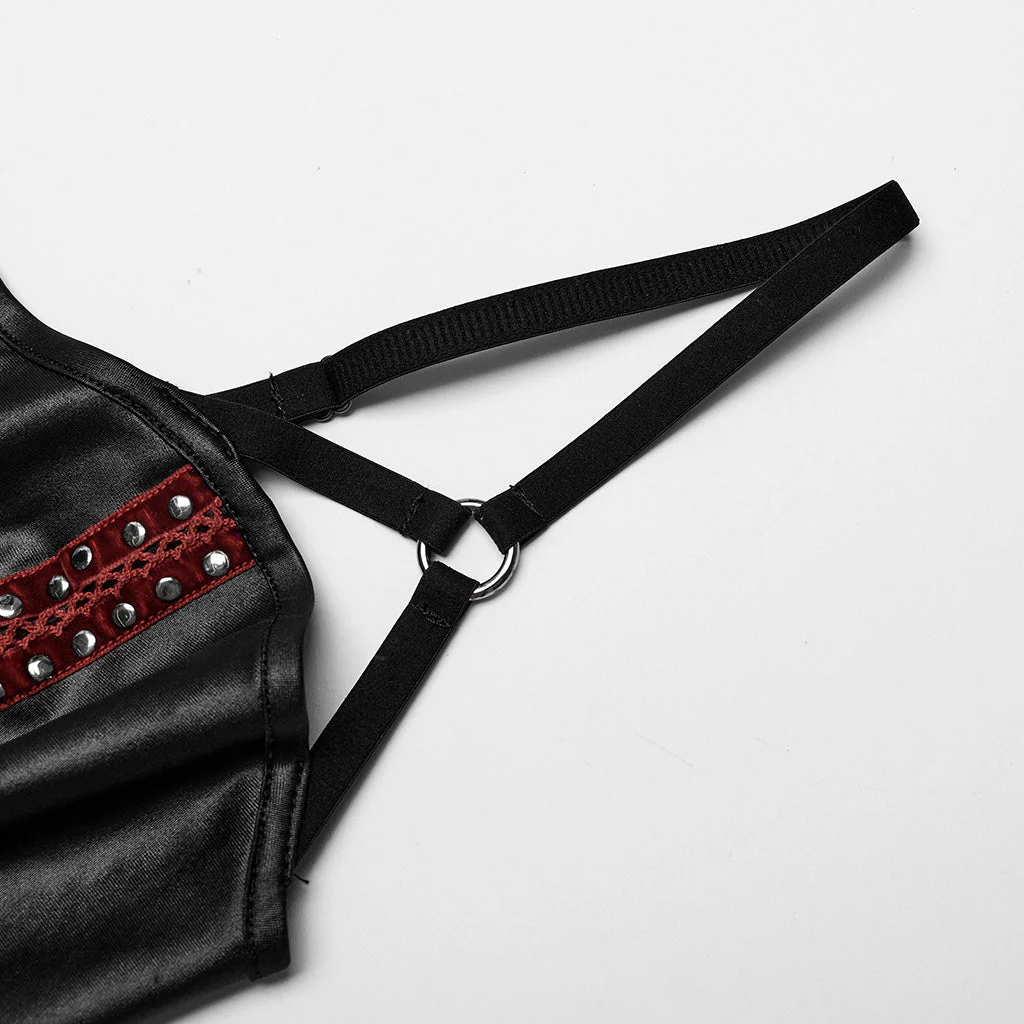 WQ-699LQF Gothic Glam black-Red Strappy Studded Punk Dress - Image 25