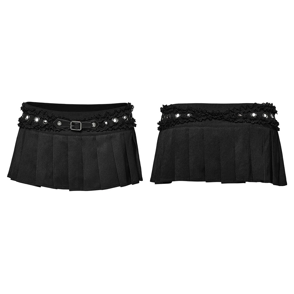 WQ-700DQF Edgy Pleated Punk Skirt with Buckle and Ruffled Trim - Image 6