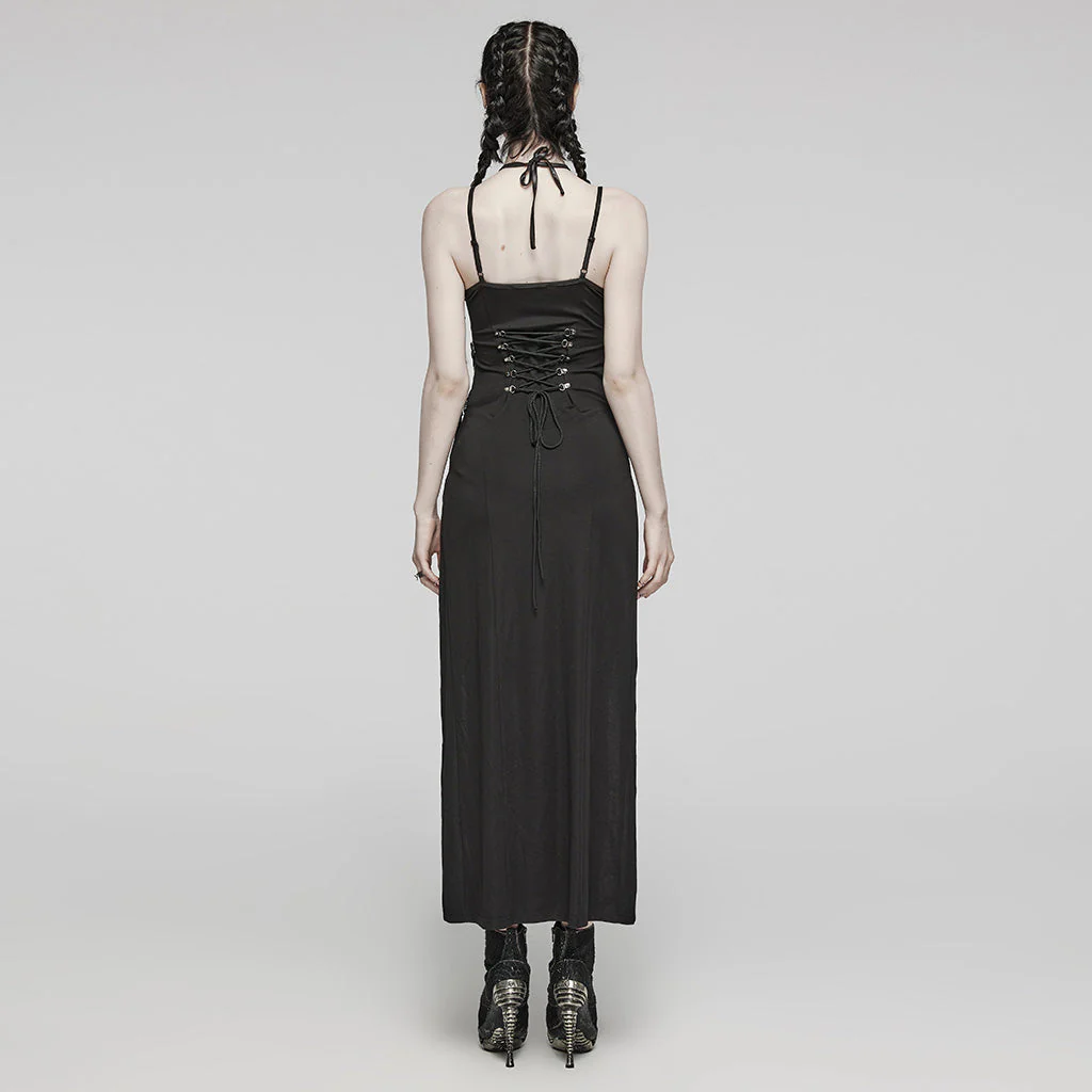 WQ-701BQF Gothic Strappy Lace-Up black Maxi Punk Dress - Image 12