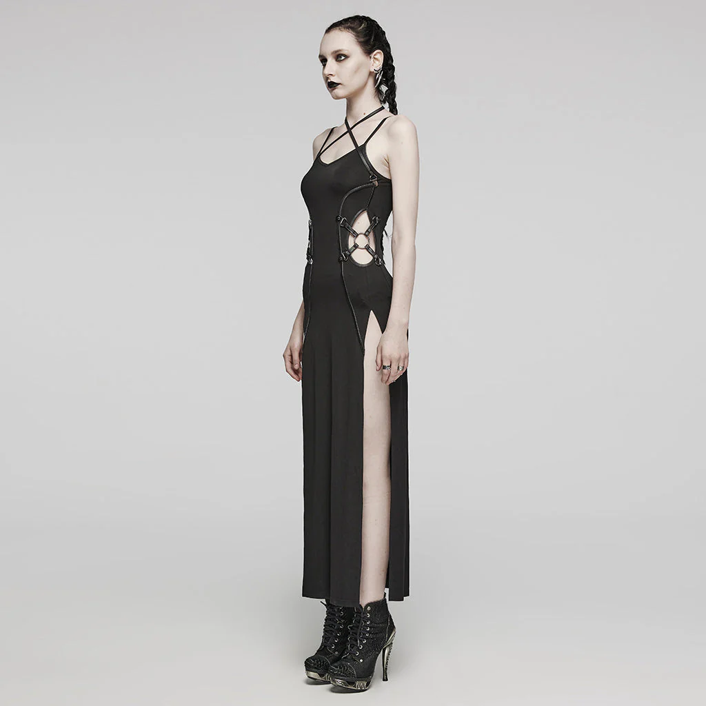 WQ-701BQF Gothic Strappy Lace-Up black Maxi Punk Dress - Image 18