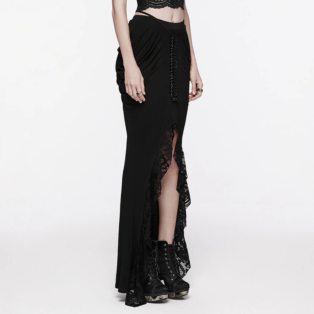 WQ-702BQF Elegant Lace-Up Gothic Skirt with Front Slit Details - Image 17