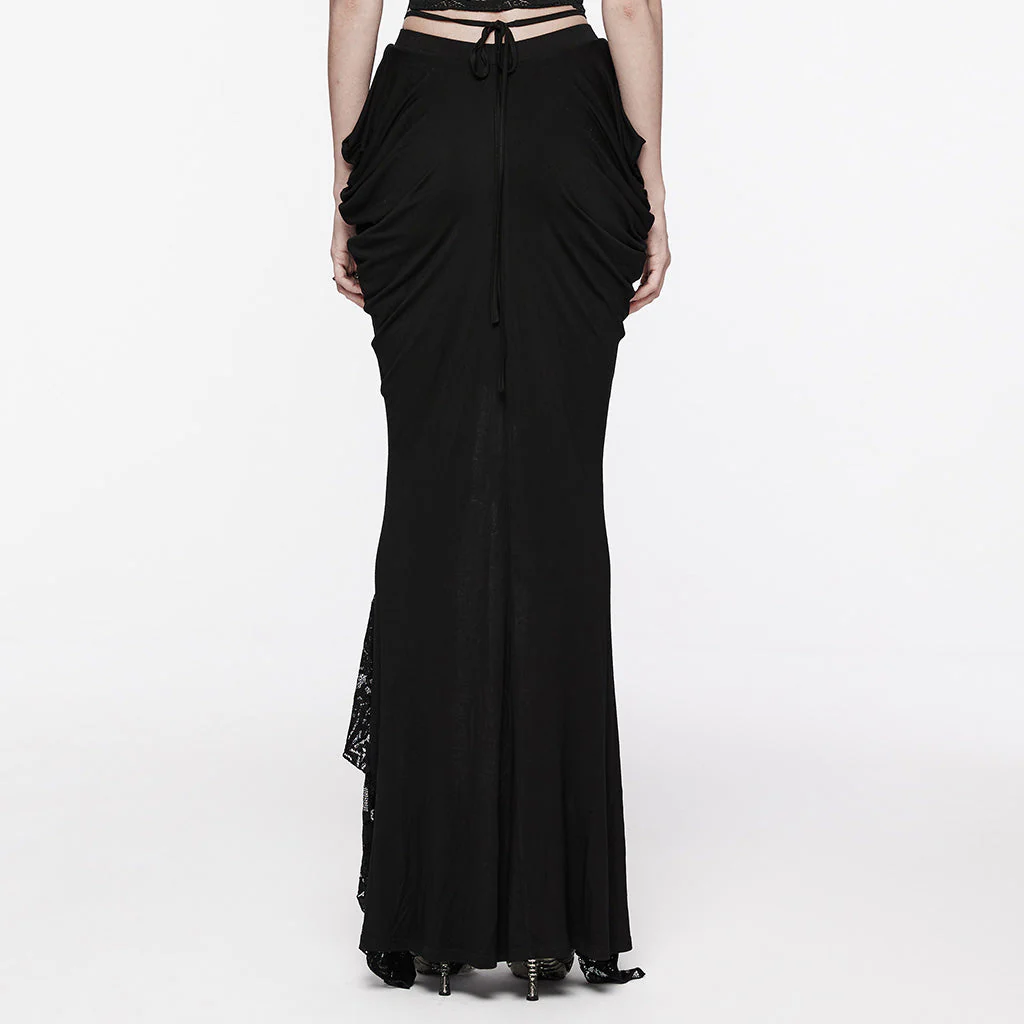 WQ-702BQF Elegant Lace-Up Gothic Skirt with Front Slit Details - Image 18