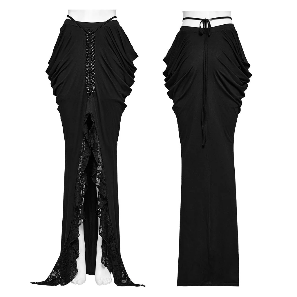WQ-702BQF Elegant Lace-Up Gothic Skirt with Front Slit Details - Image 19