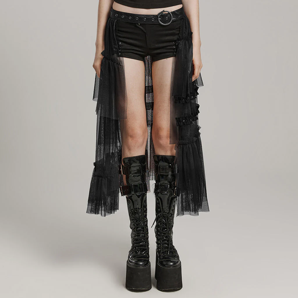WQ-704BQF Gothic Mesh Layered Tulle Punk Skirt With Belt - Image 27