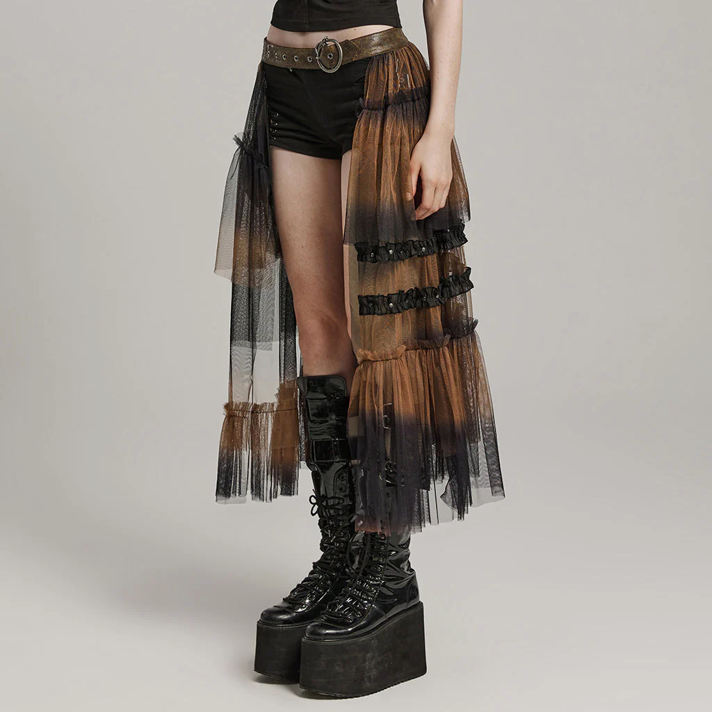 WQ-704BQF Gothic Mesh Layered Tulle Punk Skirt With Belt - Image 32