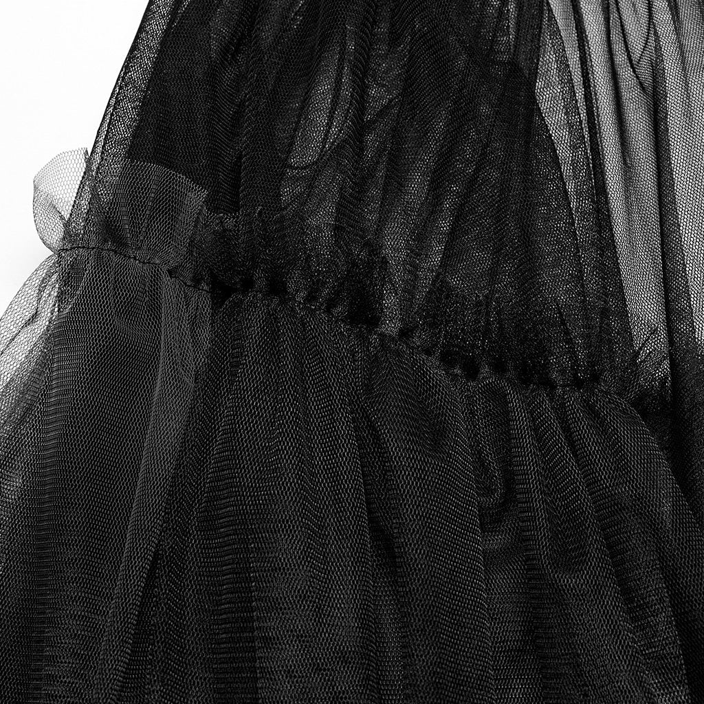 WQ-704BQF Gothic Mesh Layered Tulle Punk Skirt With Belt - Image 38