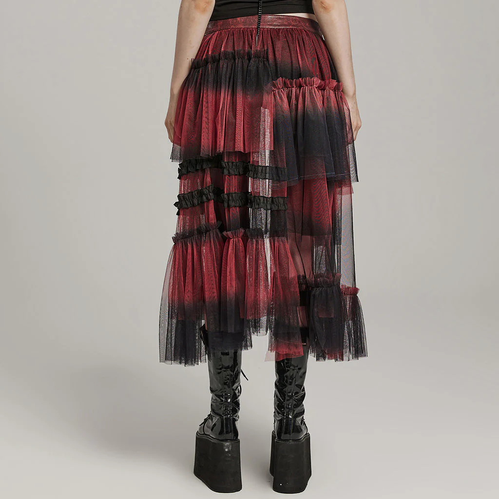 WQ-704BQF Gothic Mesh Layered Tulle Punk Skirt With Belt - Image 43