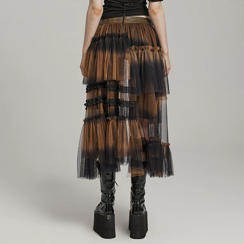 WQ-704BQF Gothic Mesh Layered Tulle Punk Skirt With Belt - Image 5