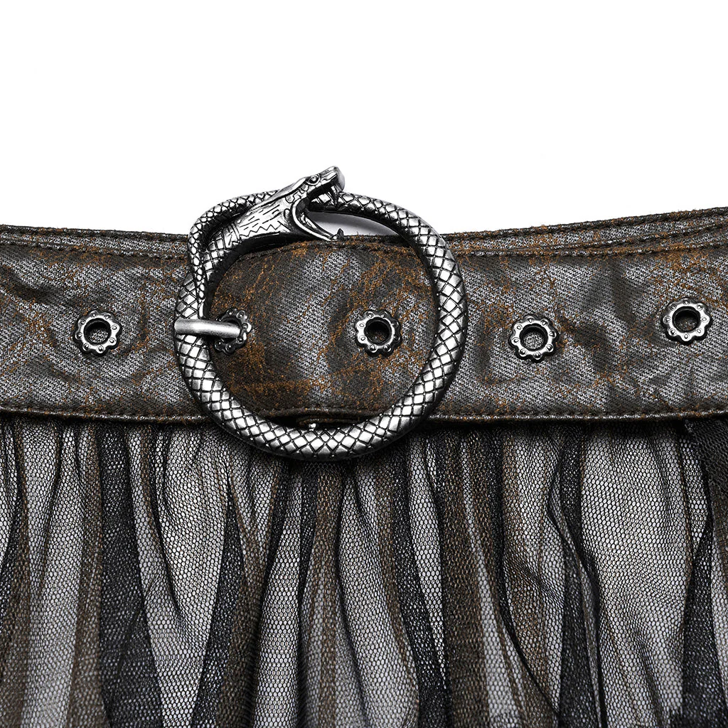 WQ-704BQF Gothic Mesh Layered Tulle Punk Skirt With Belt - Image 7