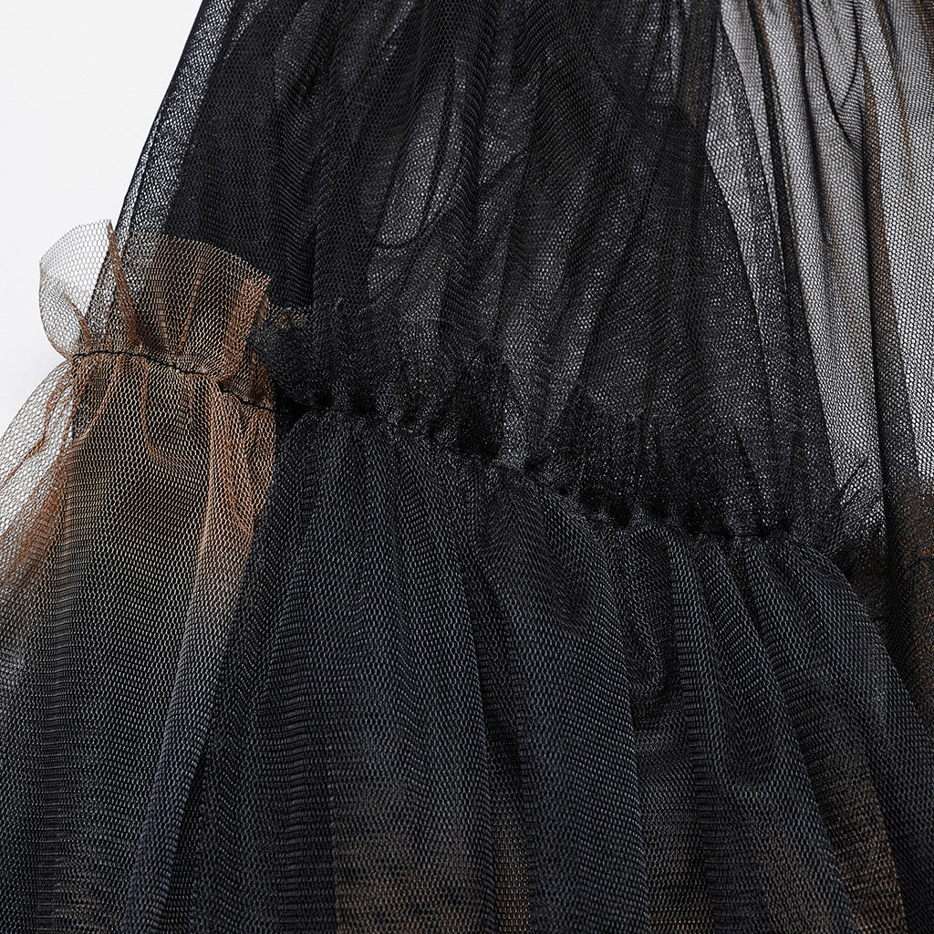 WQ-704BQF Gothic Mesh Layered Tulle Punk Skirt With Belt - Image 8