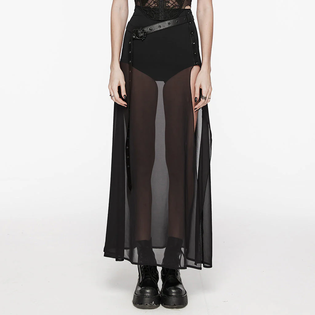 WQ-705BQF Sheer Gothic Skirt with Belted High-Waist Overlay - Image 18