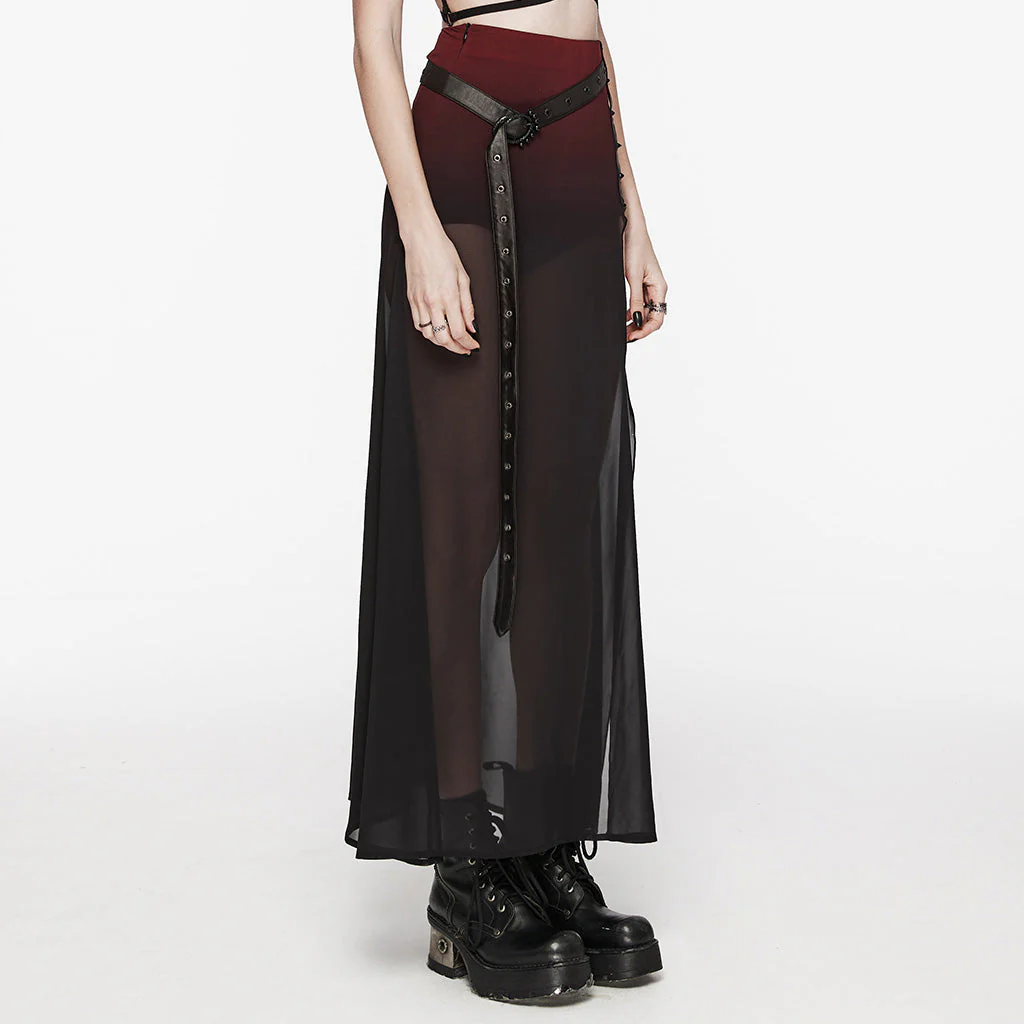 WQ-705BQF Sheer Gothic Skirt with Belted High-Waist Overlay - Image 22