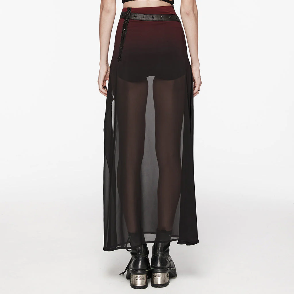 WQ-705BQF Sheer Gothic Skirt with Belted High-Waist Overlay - Image 23