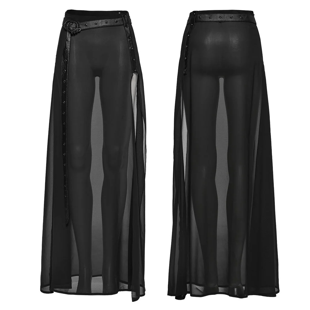 WQ-705BQF Sheer Gothic Skirt with Belted High-Waist Overlay - Image 25