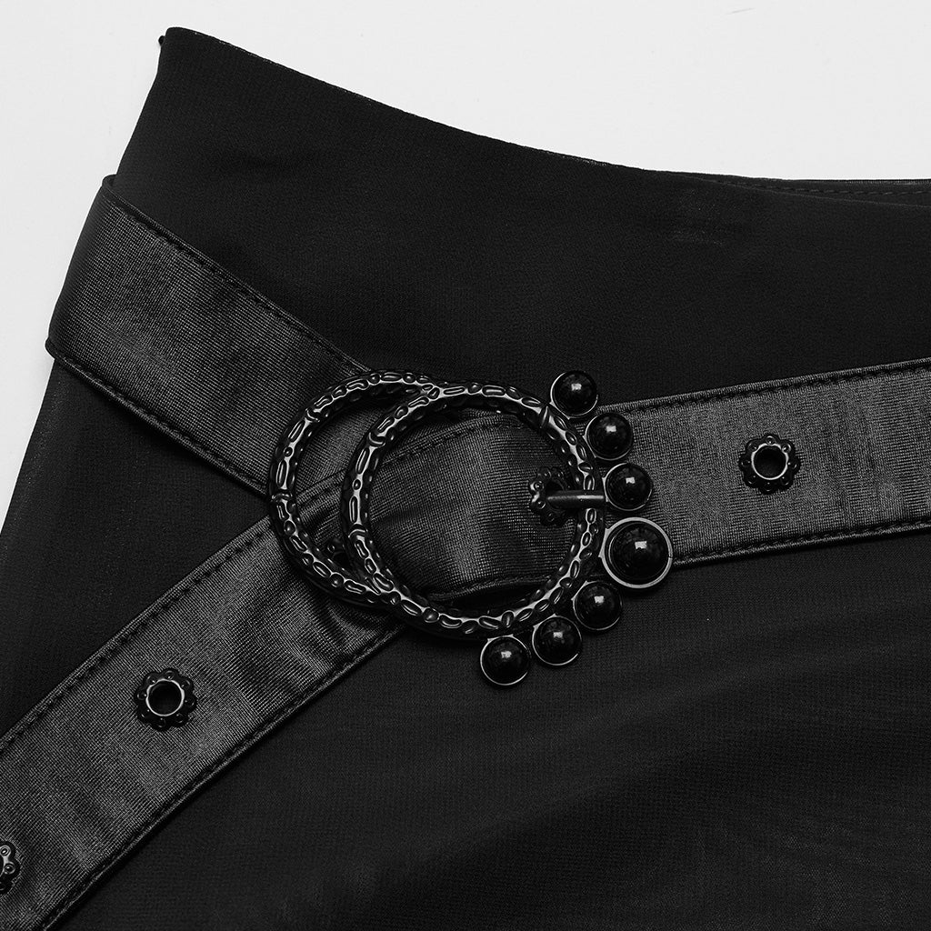 WQ-705BQF Sheer Gothic Skirt with Belted High-Waist Overlay - Image 9