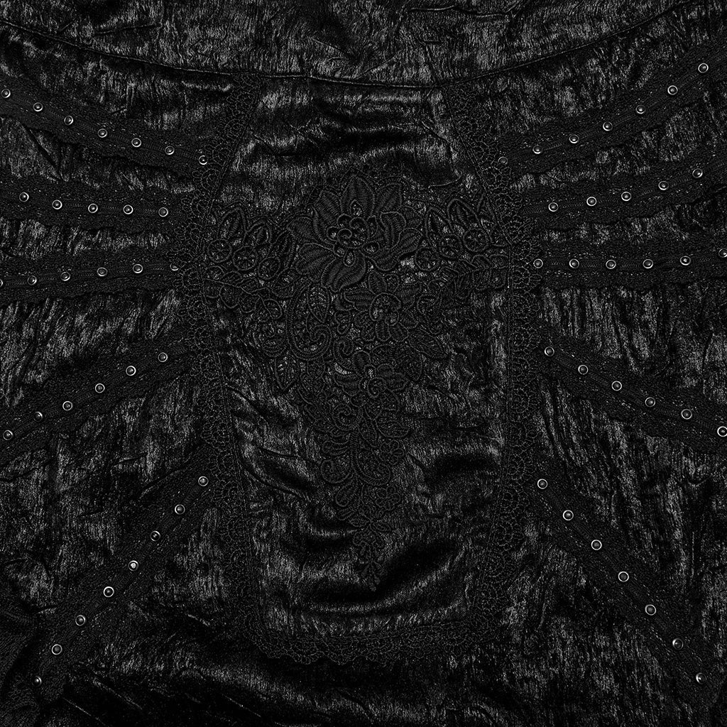 WQ-706BQF Lace Embellished black Maxi Gothic Skirt with Ruffled Sides - Image 25