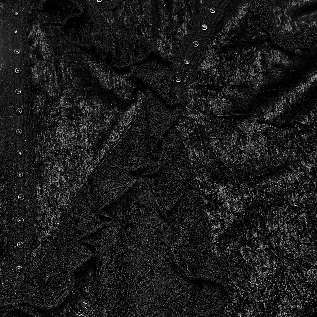 WQ-706BQF Lace Embellished black Maxi Gothic Skirt with Ruffled Sides - Image 26