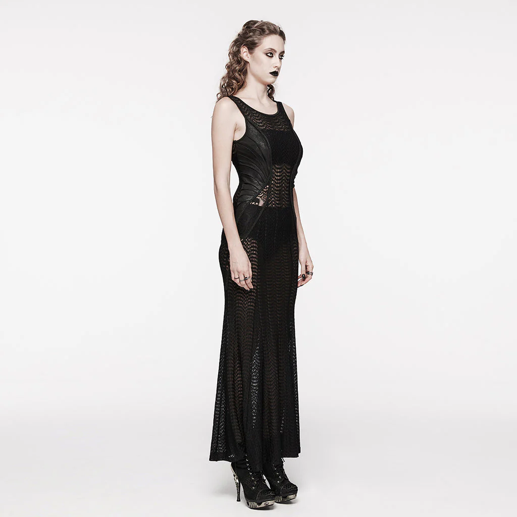WQ-710LQF Sheer Lace Gothic Maxi Dress With Flared Hem Design - Image 4