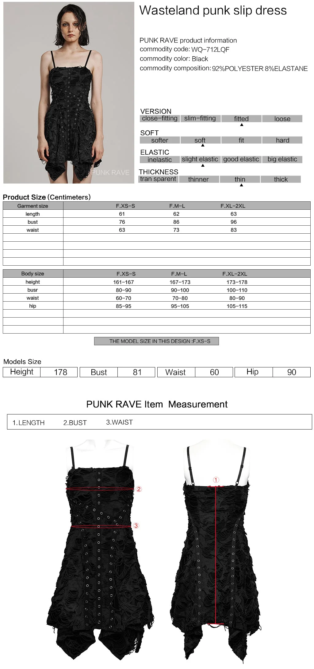 WQ-712LQF Vintage black Ruched Asymmetrical Punk Dress with Eyelet Details - Image 8