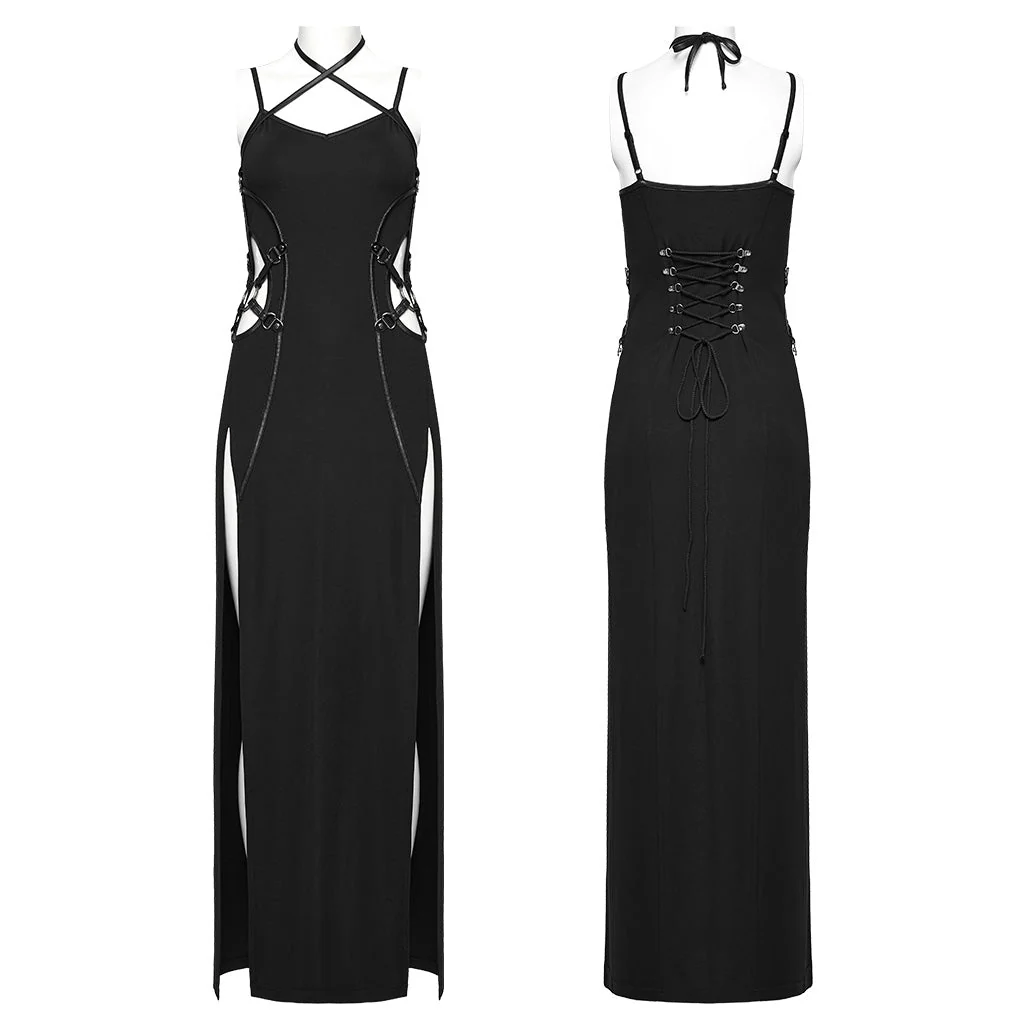 WQ-714LQF Gothic Strappy Lace-Up Punk Dress with Side Slits - Image 16
