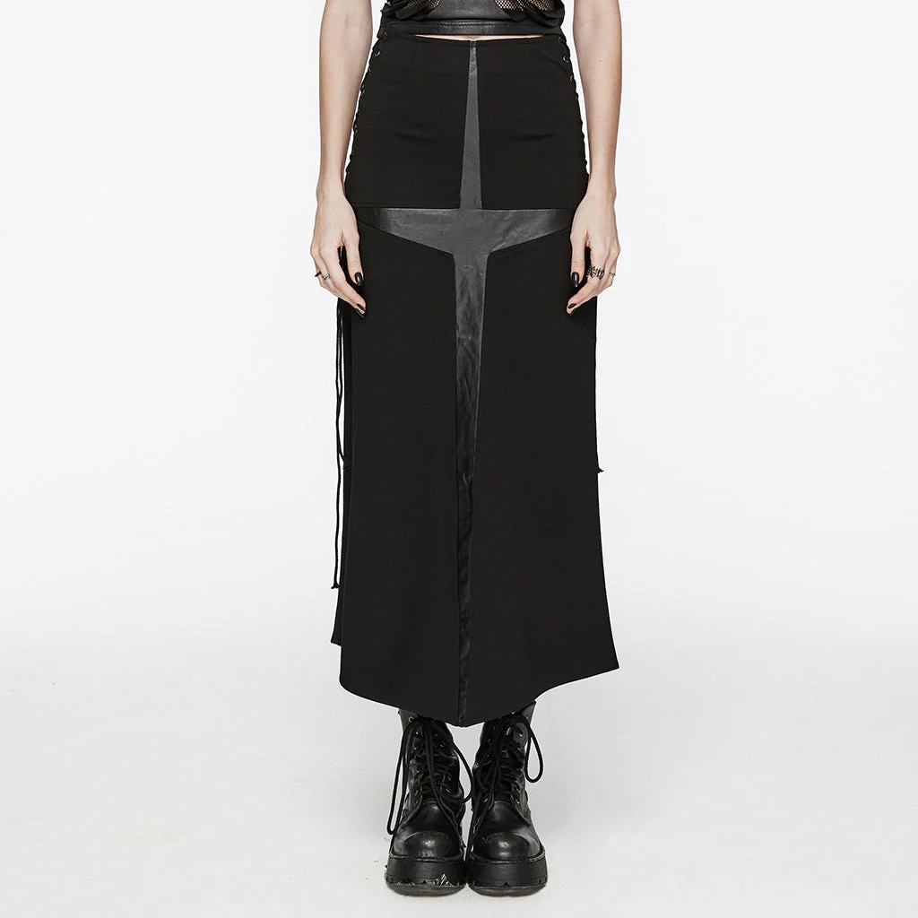 WQ-716BQF Edgy Cross-Detail Long Punk Skirt with Side Drawstrings - Image 11