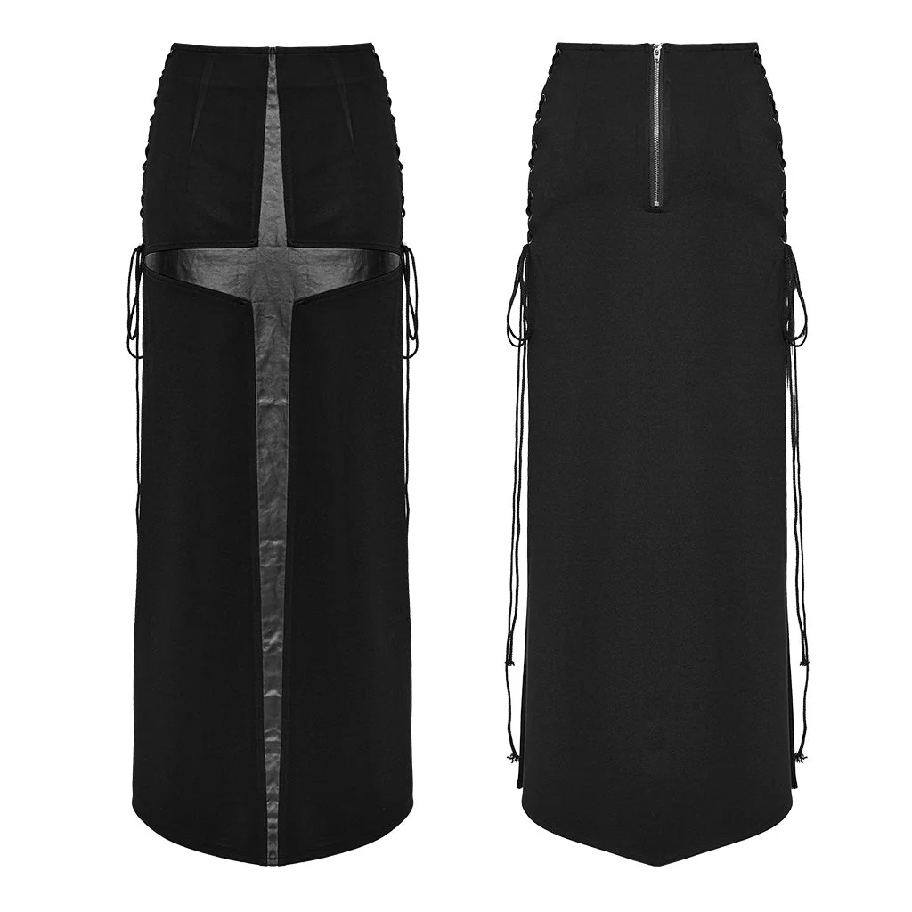 WQ-716BQF Edgy Cross-Detail Long Punk Skirt with Side Drawstrings - Image 16