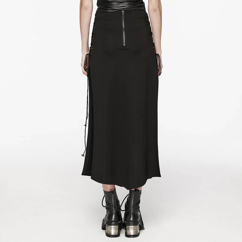 WQ-716BQF Edgy Cross-Detail Long Punk Skirt with Side Drawstrings - Image 4